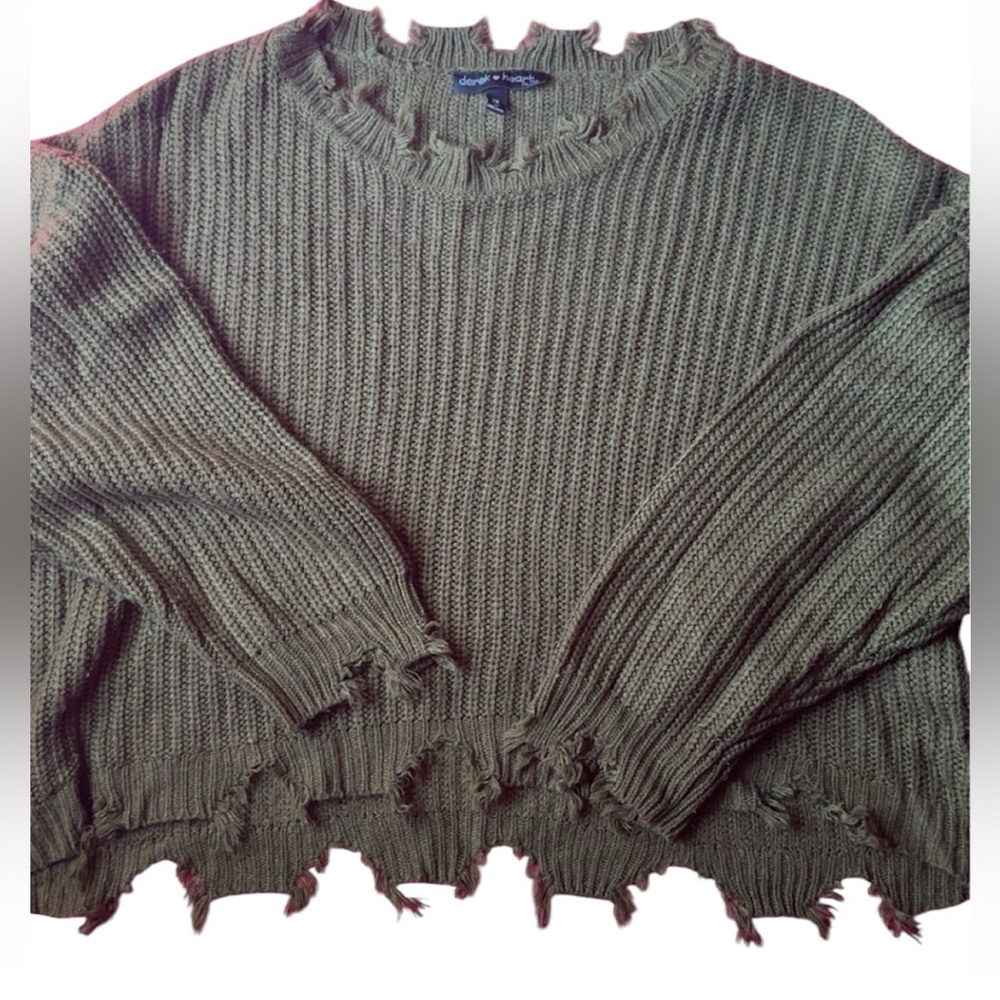 Derek Heart Olive Green Distressed Sweater